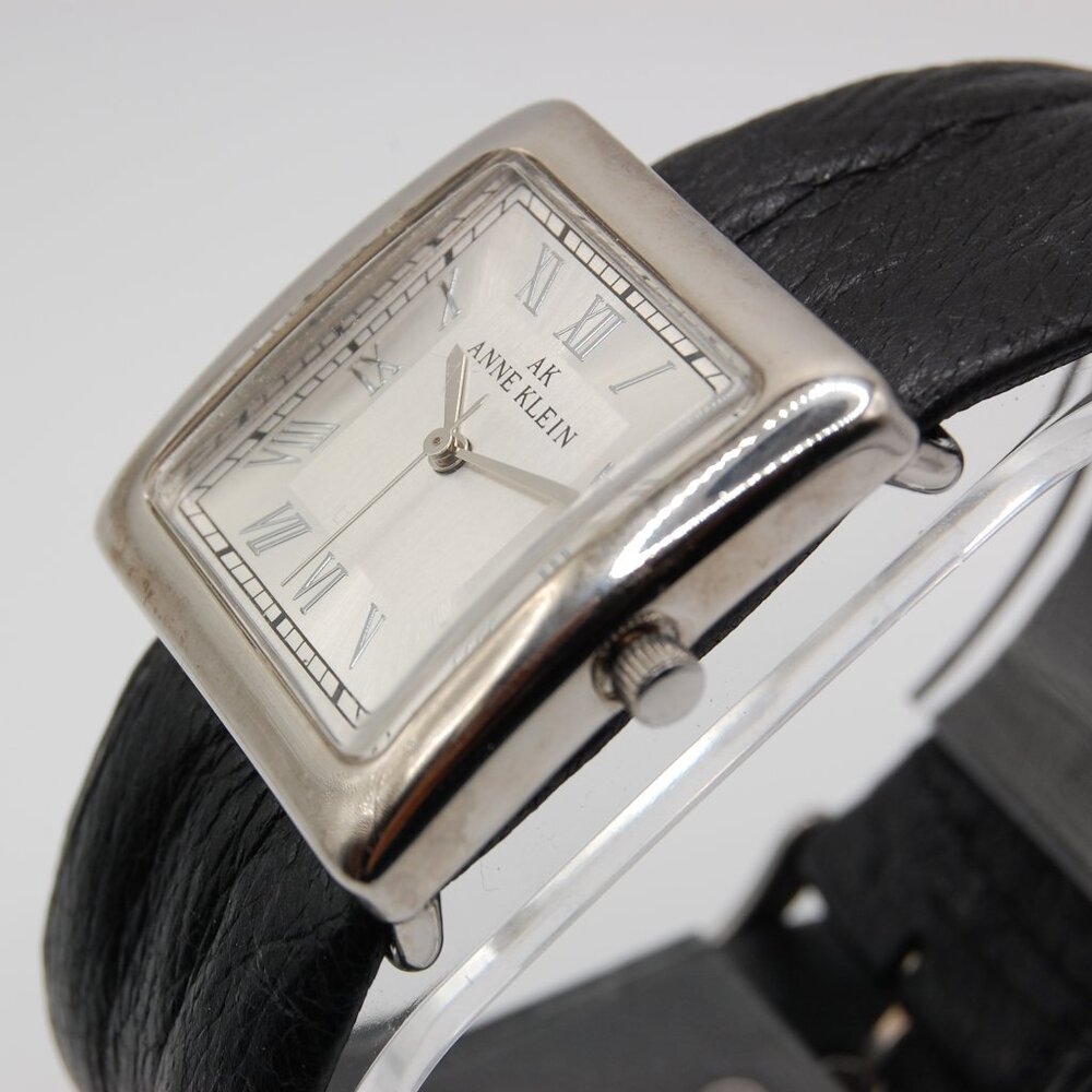 Anne Klein Silver Women's Quartz Watch w/ Black Leather Strap 10/6603 - Picture 2 of 5